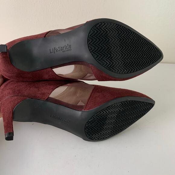 LifeStride Size 8W Annette Pointed Toe Kitten Heel Shooties Burgundy Faux Suede - Picture 11 of 15